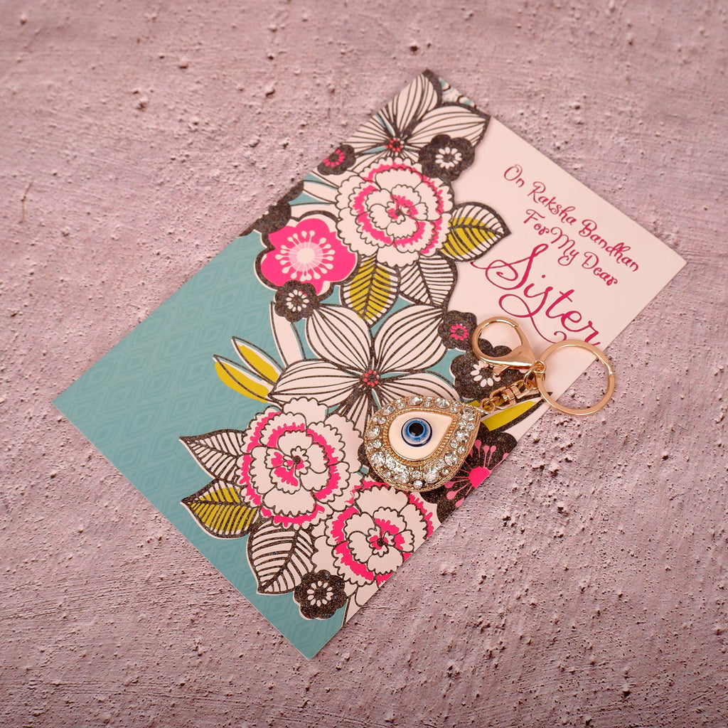 Golden Evil Eye Keychain With Greeting Card