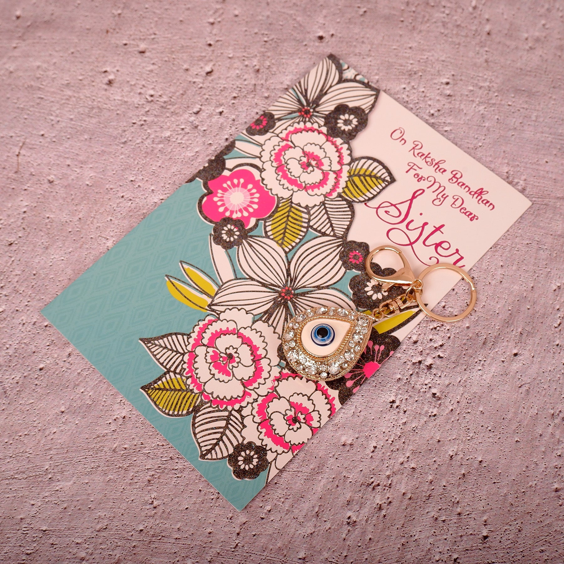 Golden Evil Eye Keychain With Greeting Card