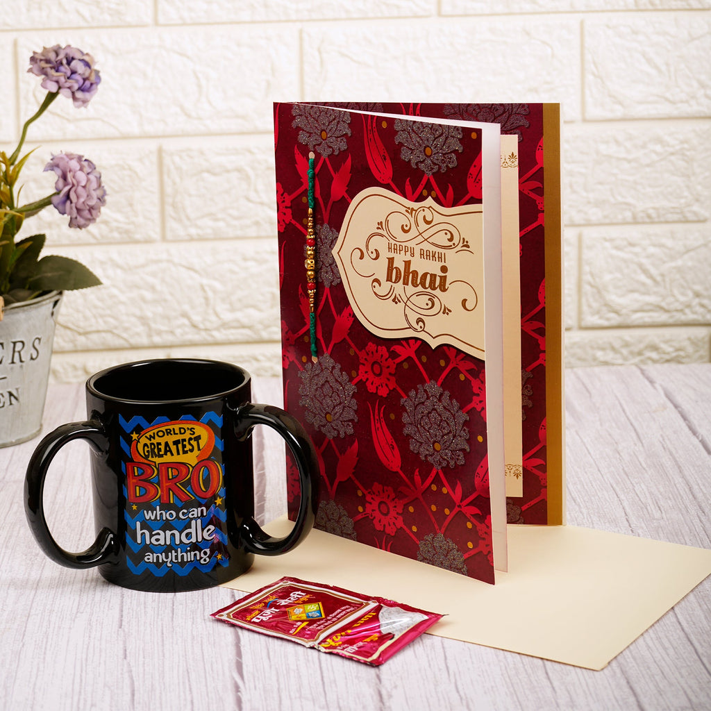 Happy Rakhi Bhai Greeting Card With Three Handle Mug