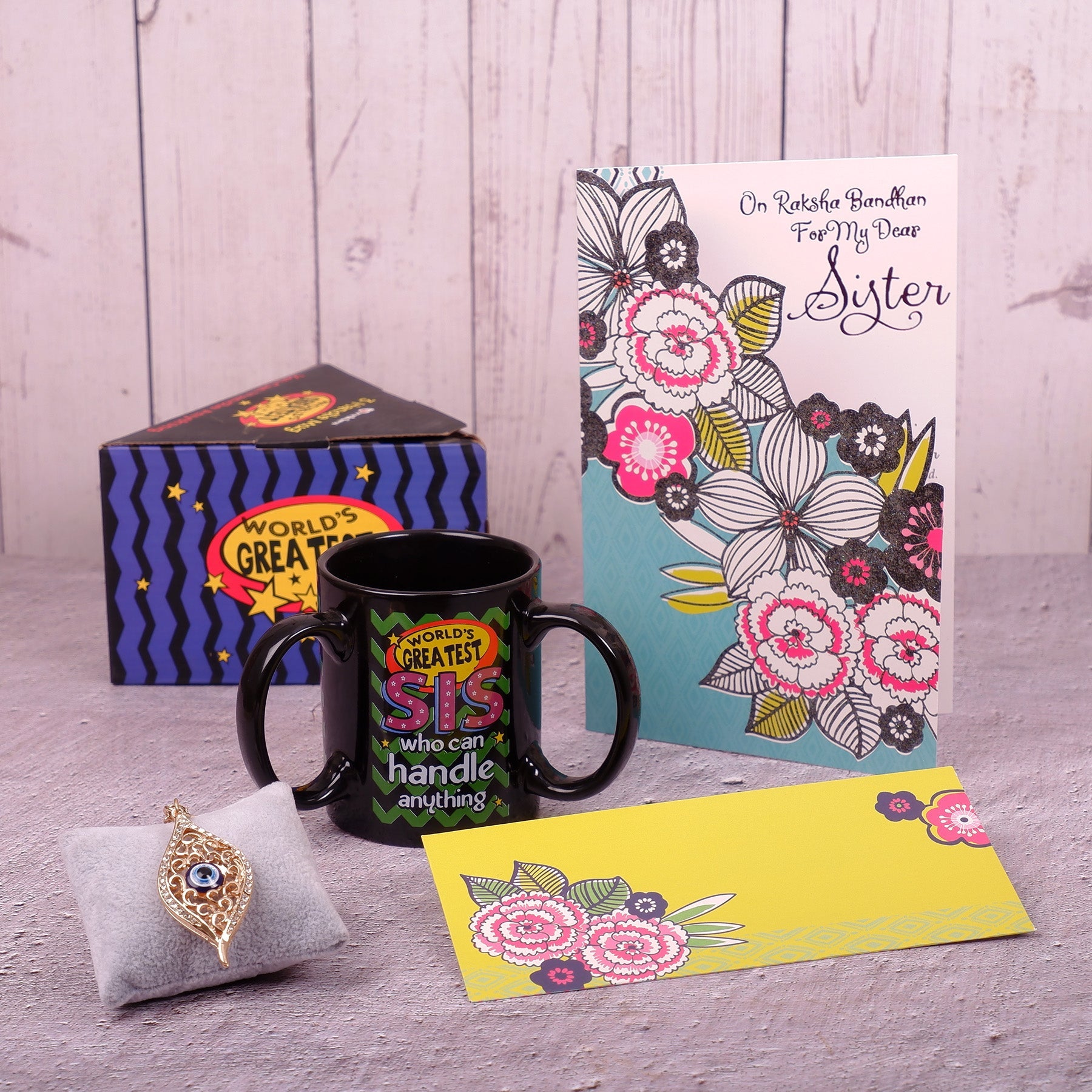 Beautiful Evil Eye Keychain With Greeting Card and Mug