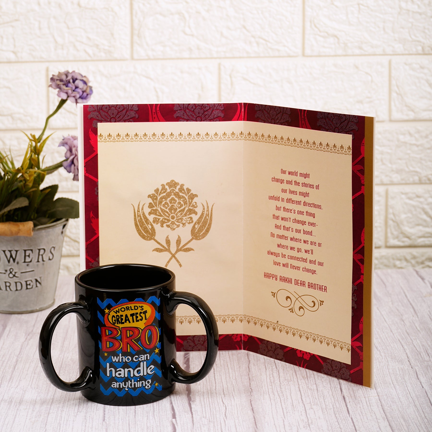 Happy Rakhi Bhai Greeting Card With Three Handle Mug