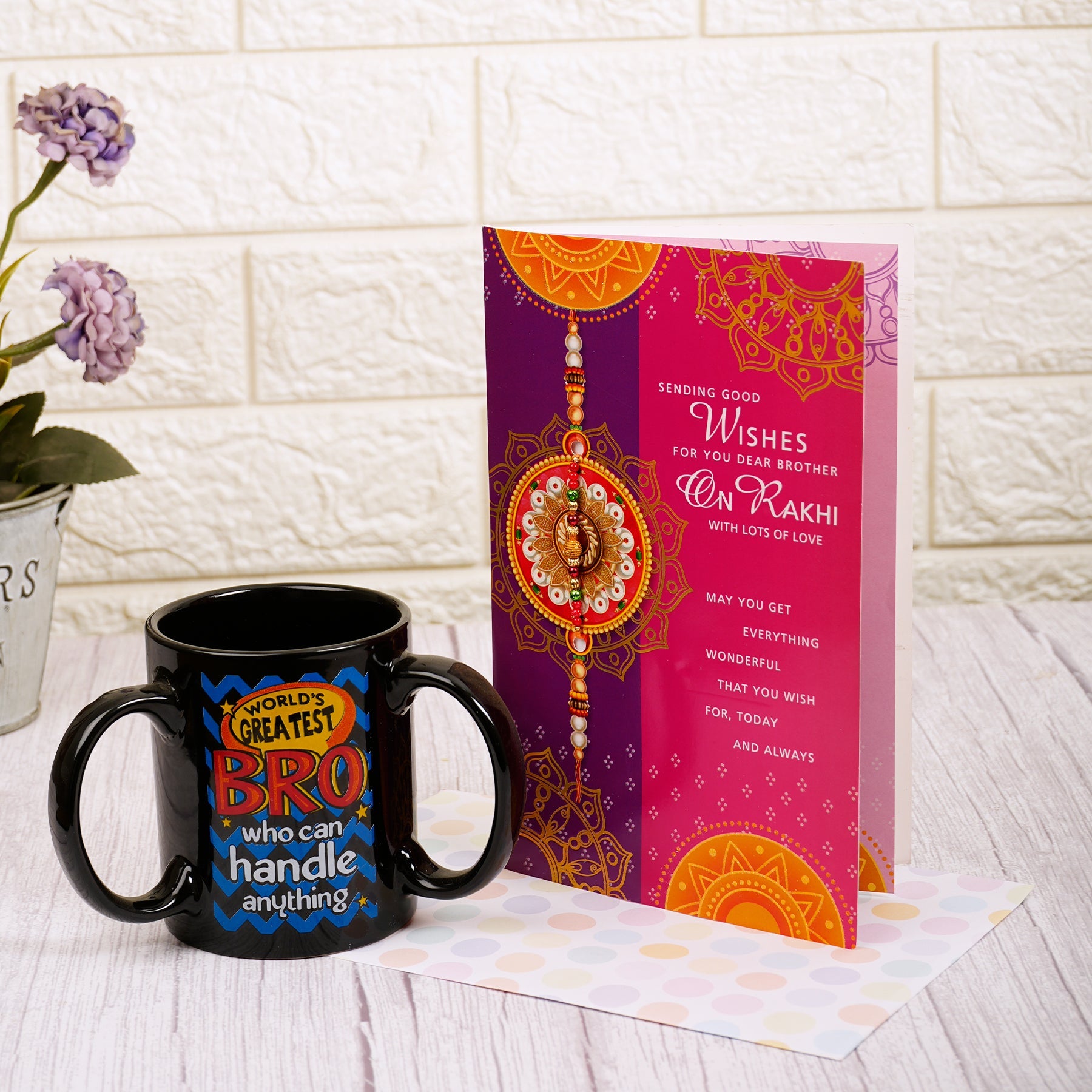 Raksha Bandhan Greeting Card With Three Handle Mug