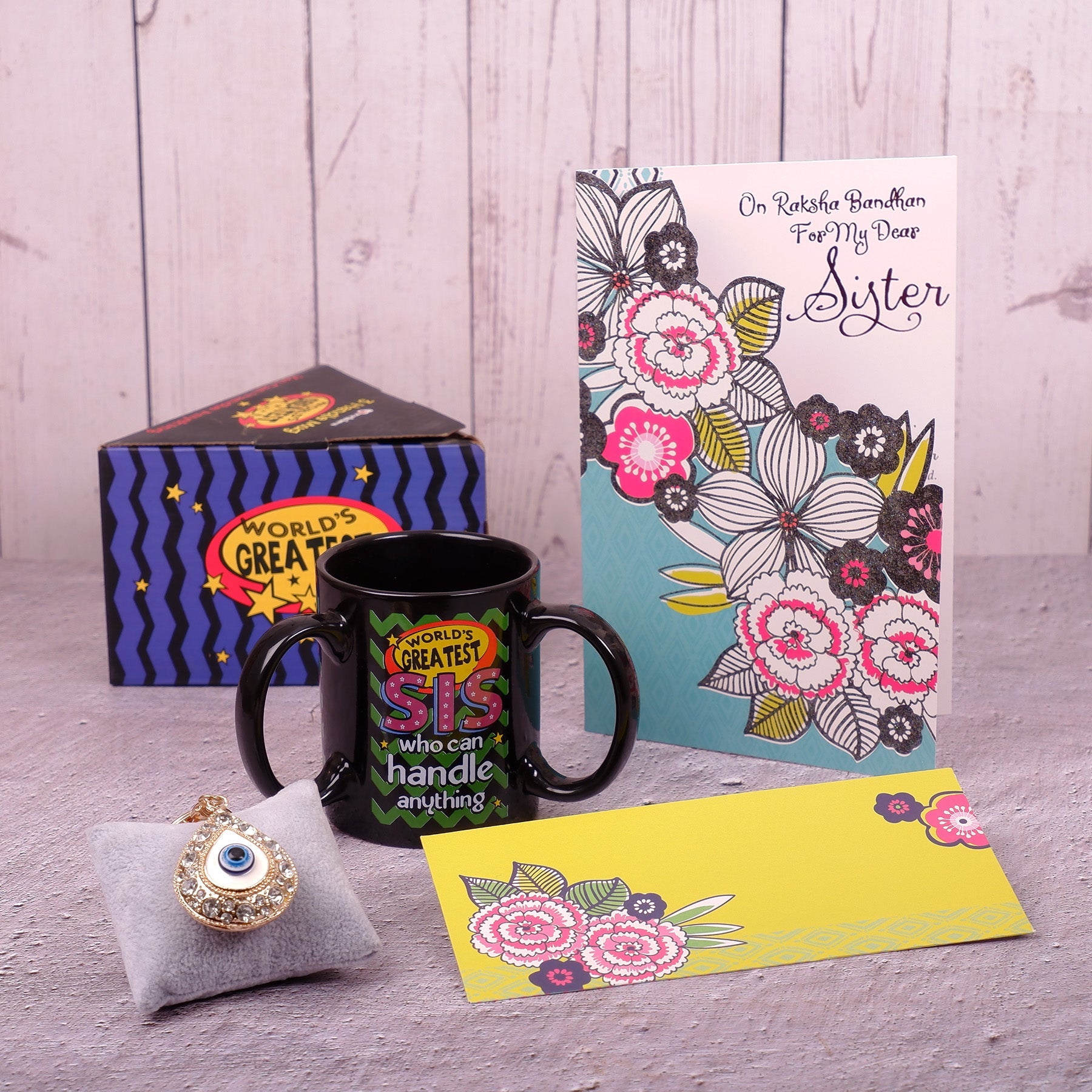 Golden Evil Eye Keychain With Greeting Card and Mug