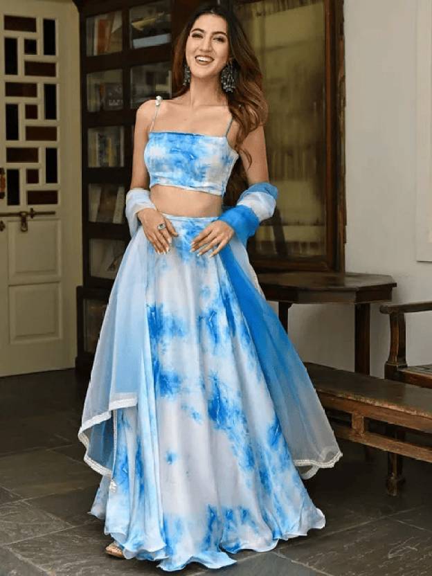 Party Wear Bollywood Style Organza Digital Floral Printed Lehenga Choli With Ruffle Dupatta For Women Bridesmaid Chaniya Choli