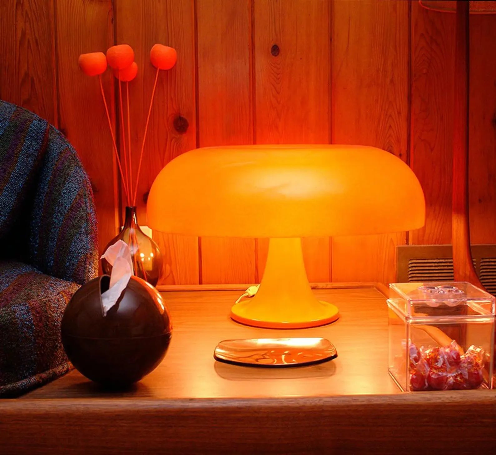 Orange Mushroom Lamp | Retro LED Table Lamp | Mid-Century Modern Nightlight | Vintage Room Decor