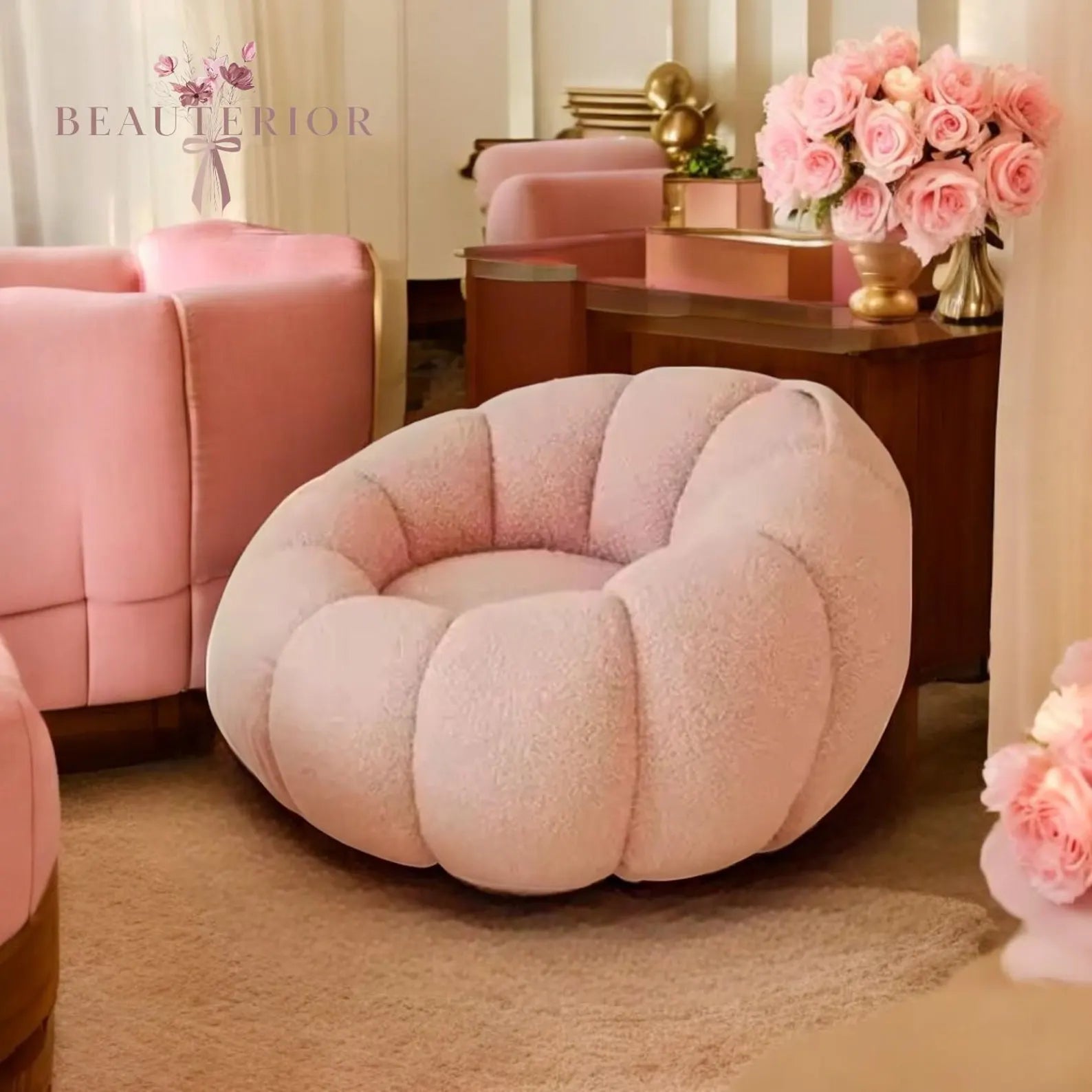 Pink Pumpkin style sofa nordic living room sofa chair one seater sofa scandinavian home decor 2025 bedroom chair Lamb wool fleece chair 2025
