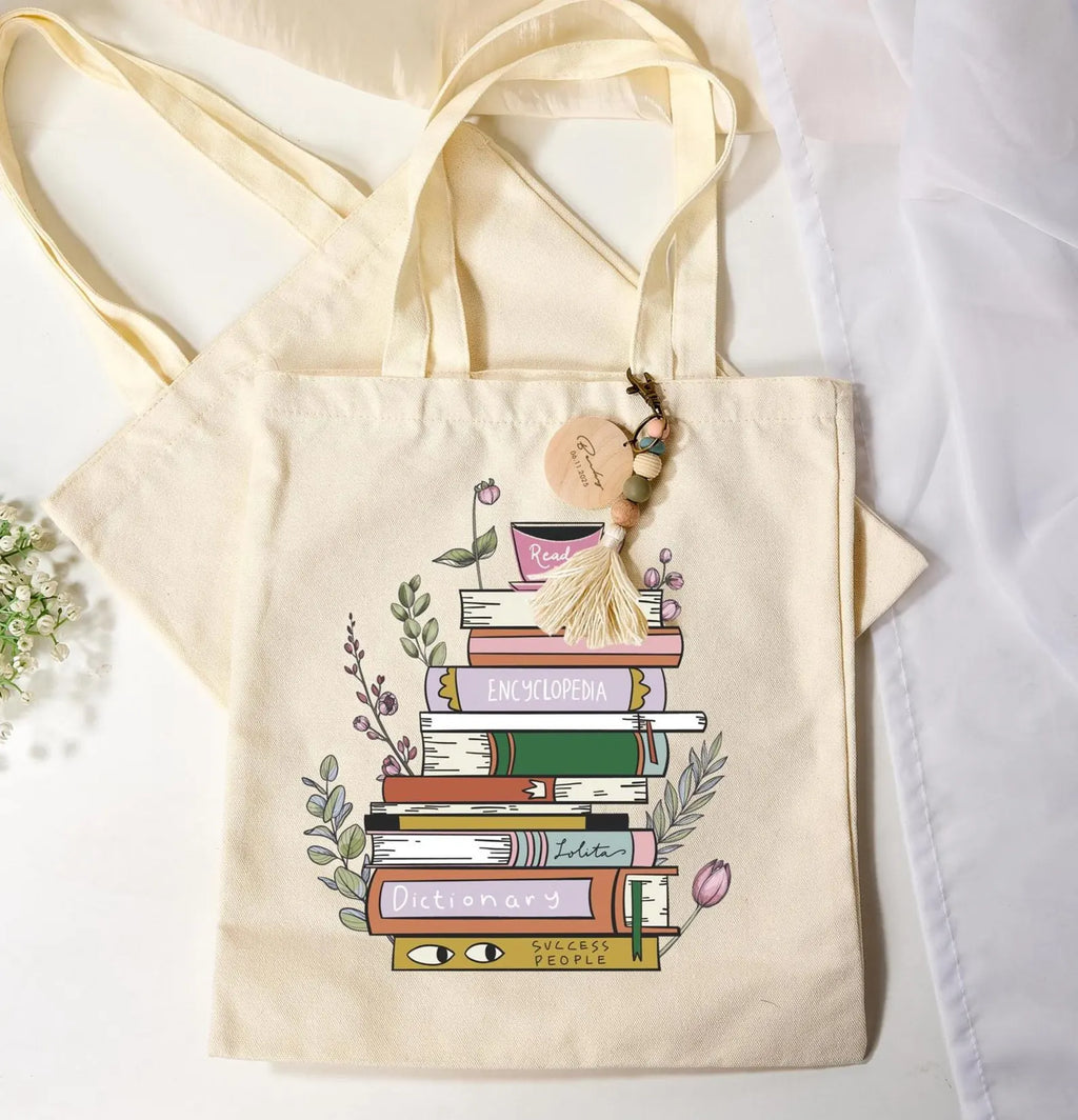 Custom Book Tote Bag, Bookish Personalized Tote Bag,Bookish Gift Idea, Book Lover Gift Idea, Cute Book Bag,Aesthetic Bag,School Campus Bag