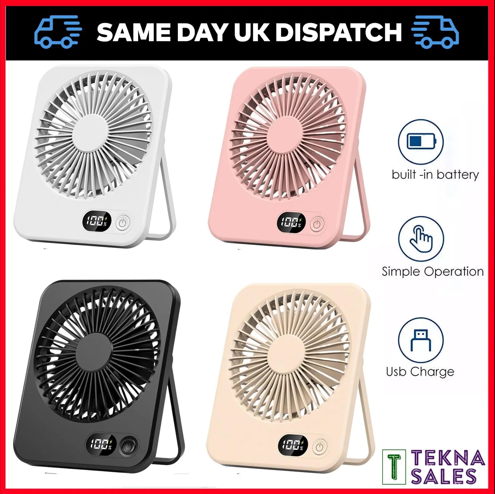 Mini USB Desk Fan Portable Small Quiet 5 Speed Table Cooling Fan Rechargeable