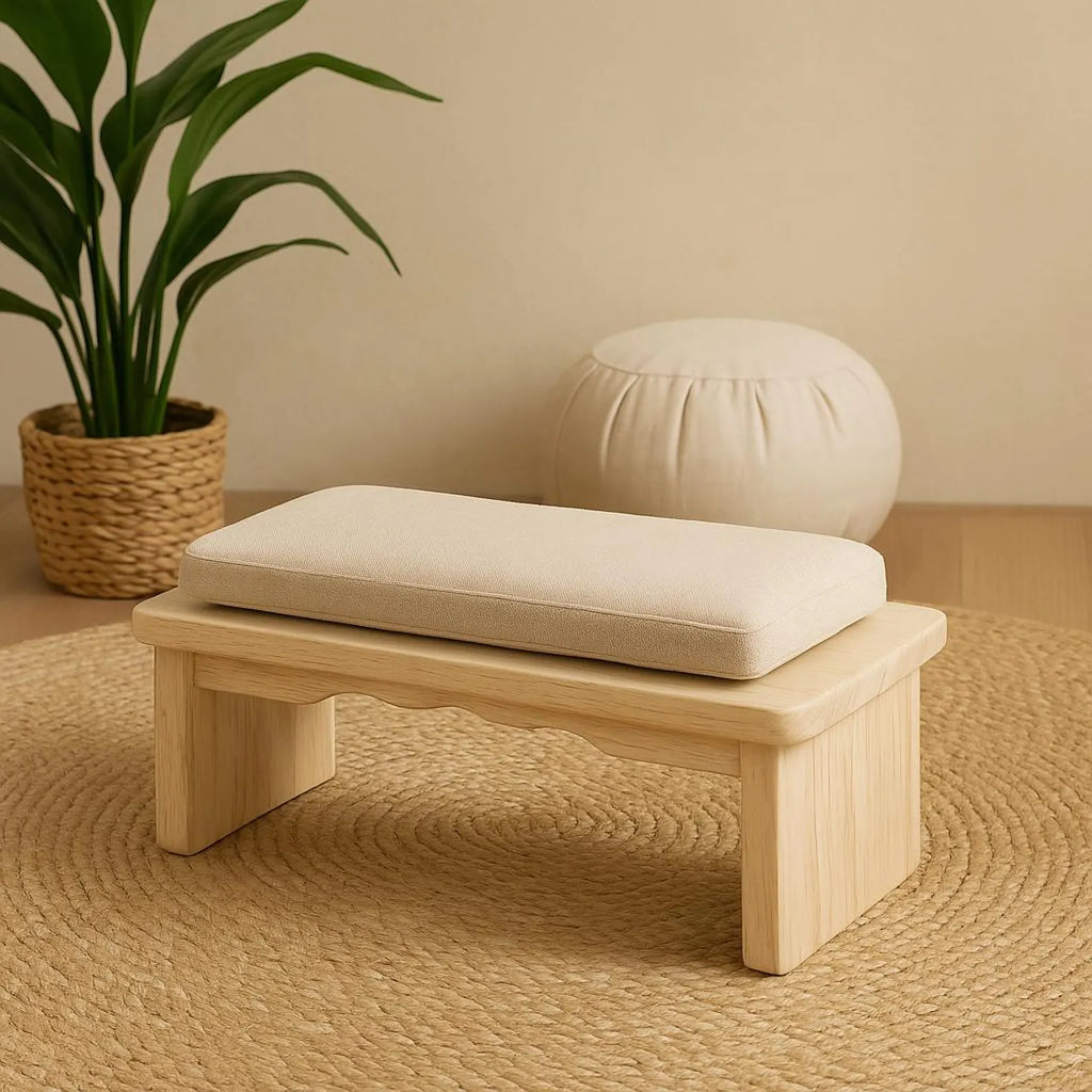 Folding Wooden Meditation Bench – Ergonomic Zen Seat in Light or Dark Wood