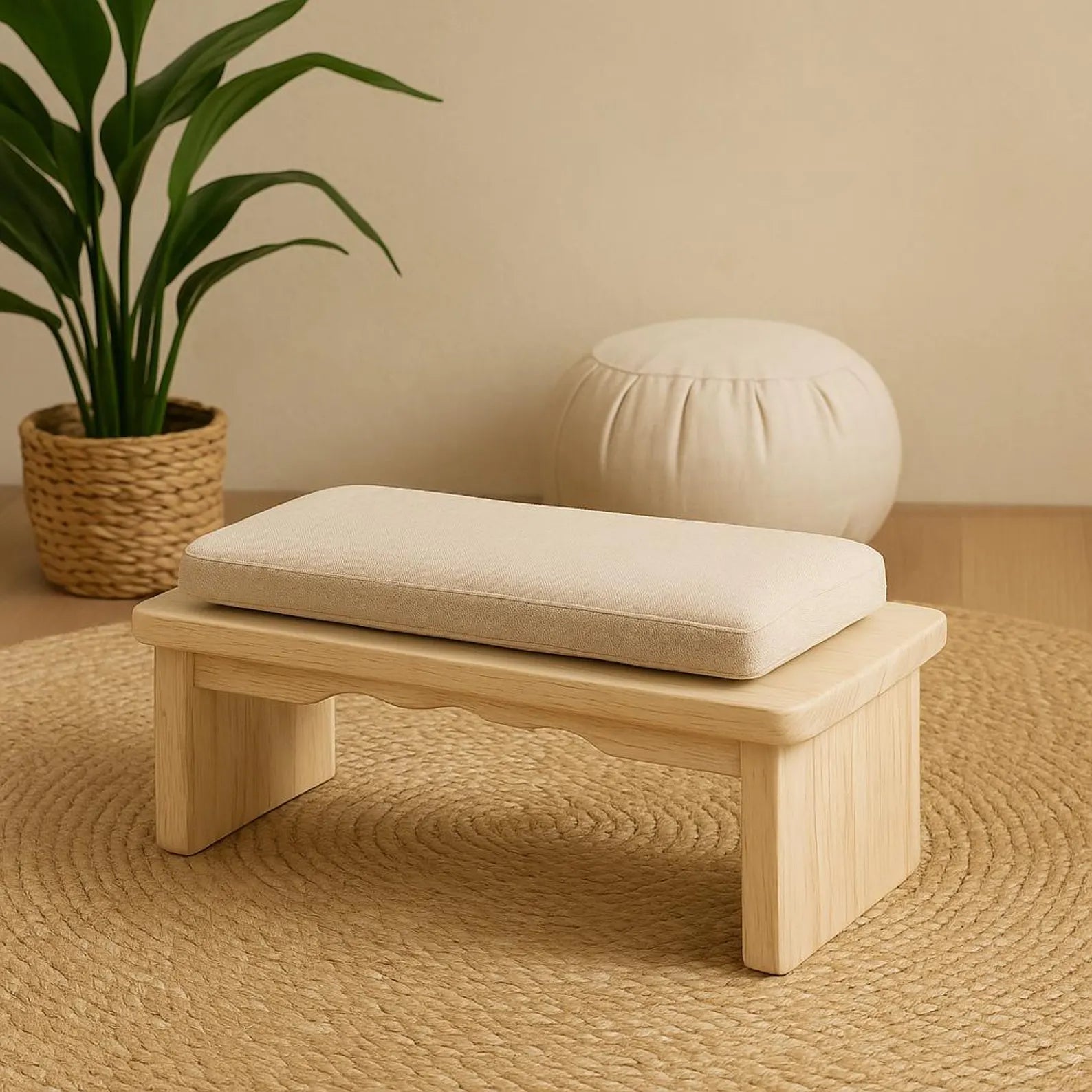 Folding Wooden Meditation Bench – Ergonomic Zen Seat in Light or Dark Wood