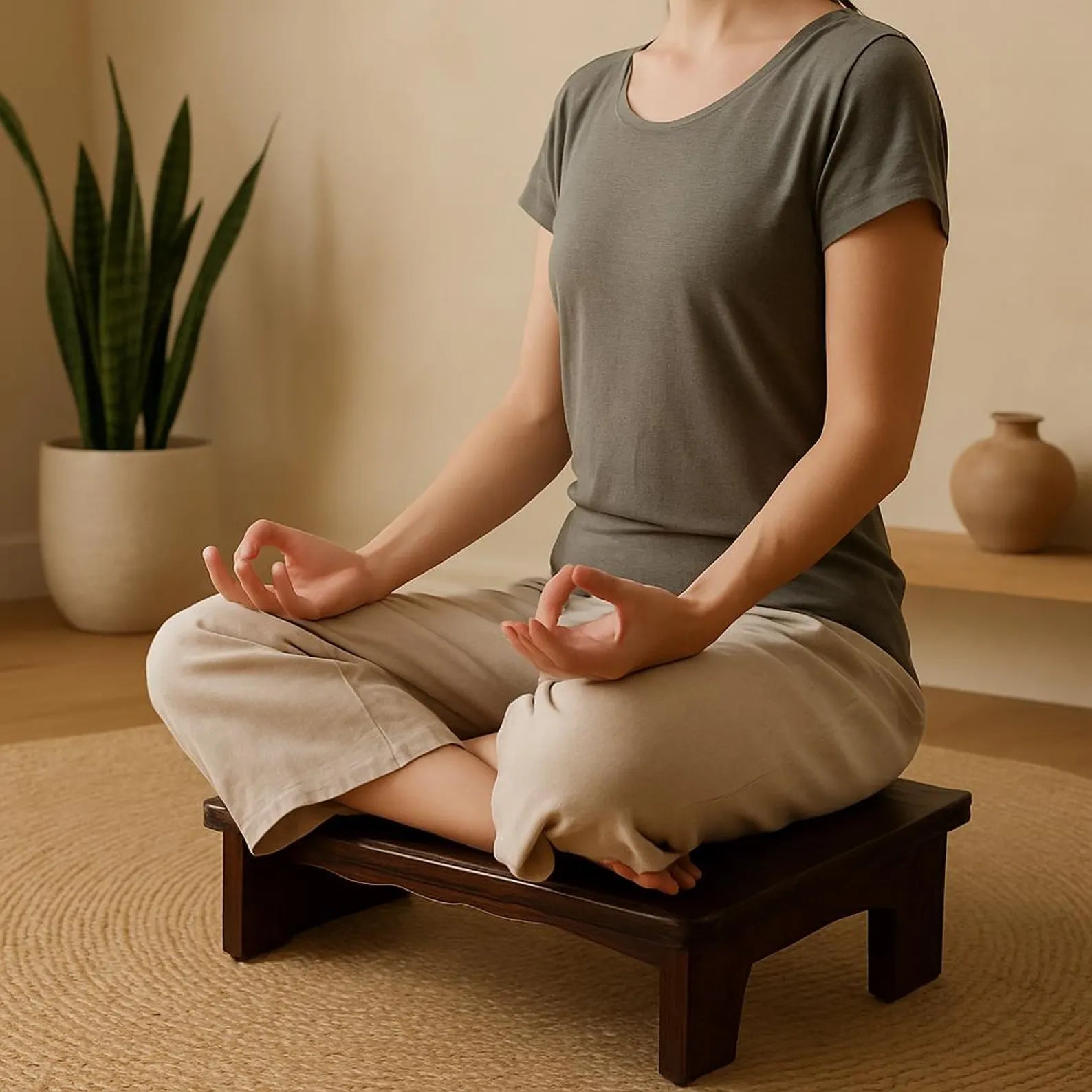 Folding Wooden Meditation Bench – Ergonomic Zen Seat in Light or Dark Wood