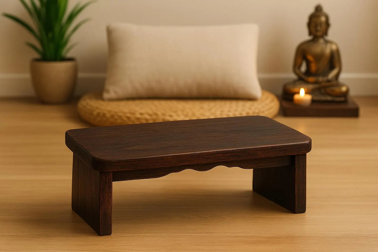 Folding Wooden Meditation Bench – Ergonomic Zen Seat in Light or Dark Wood