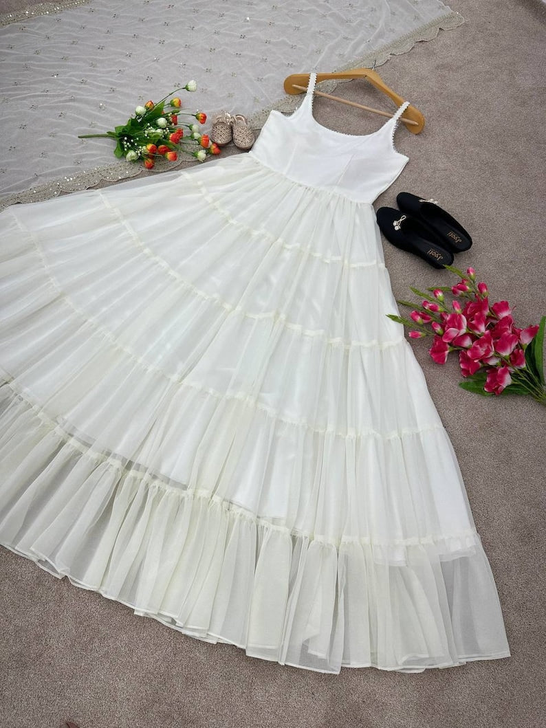 Ethnic White Anarkali Suit With Dupatta,2 Piece Set Readymade Suit For Woman,classy Fox Georgette Fancy Casual Wear Gown And White Salwar Kameez Partywear Anarkali