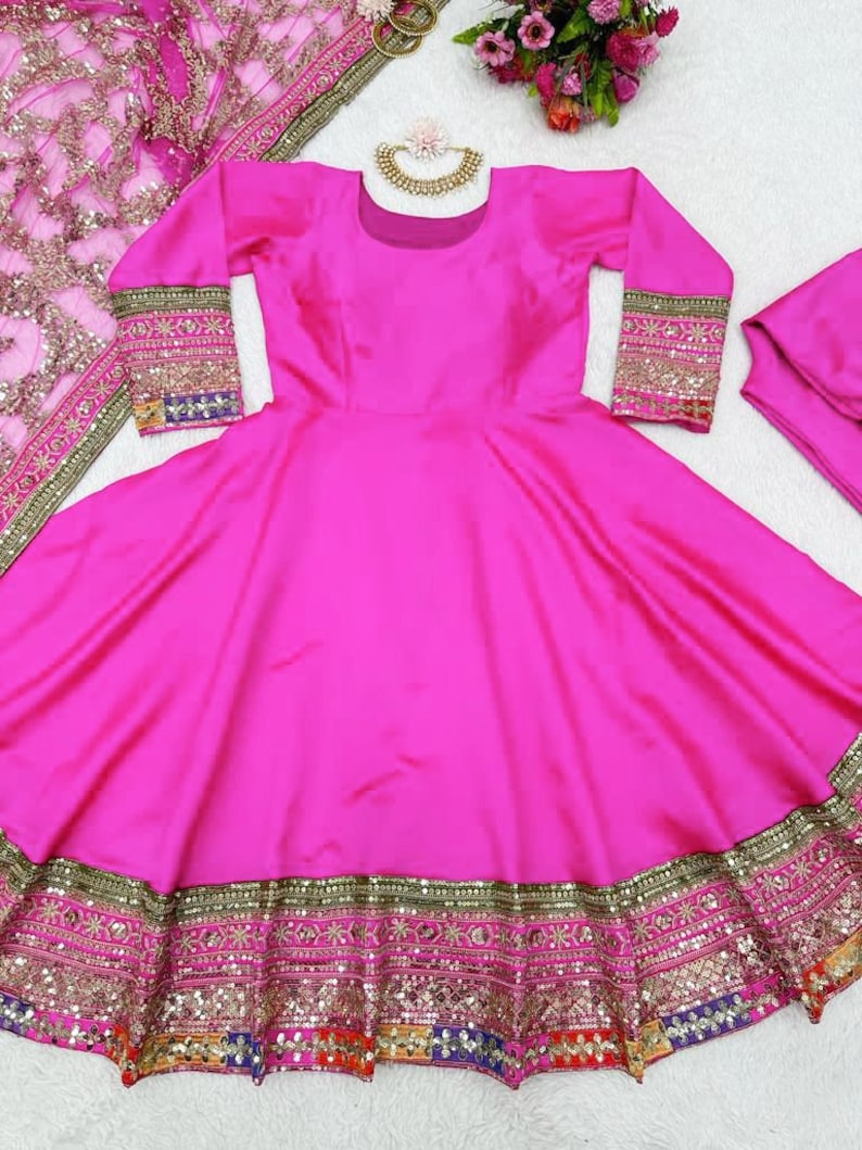 Pink Kurta Palazzo Set With Dupatta, Taffeta Silk Kurta And Soft Net Dupatta And Indian Women Dress For Ready To Wear Salwar Kameez For Dres