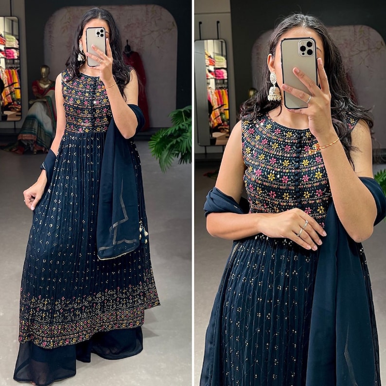Fancy Naira Cut Kurta Palazzo Set With Dupatta