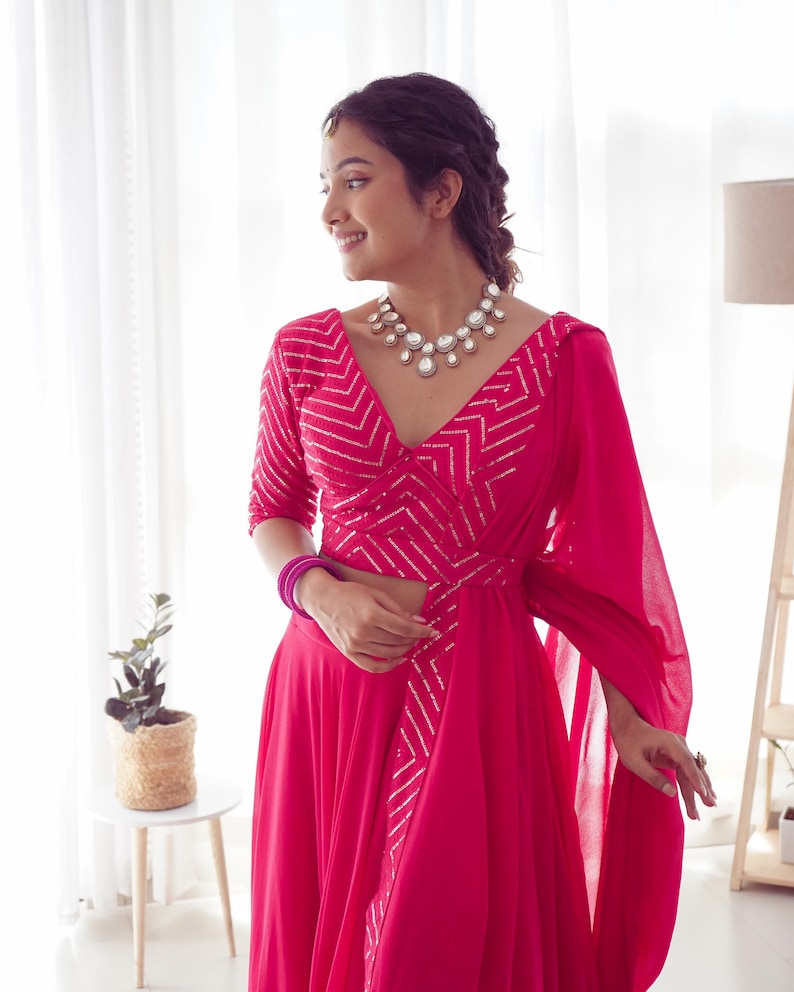 Beautiful Georgette Lehenga With Stitched Blouse And Dupatta