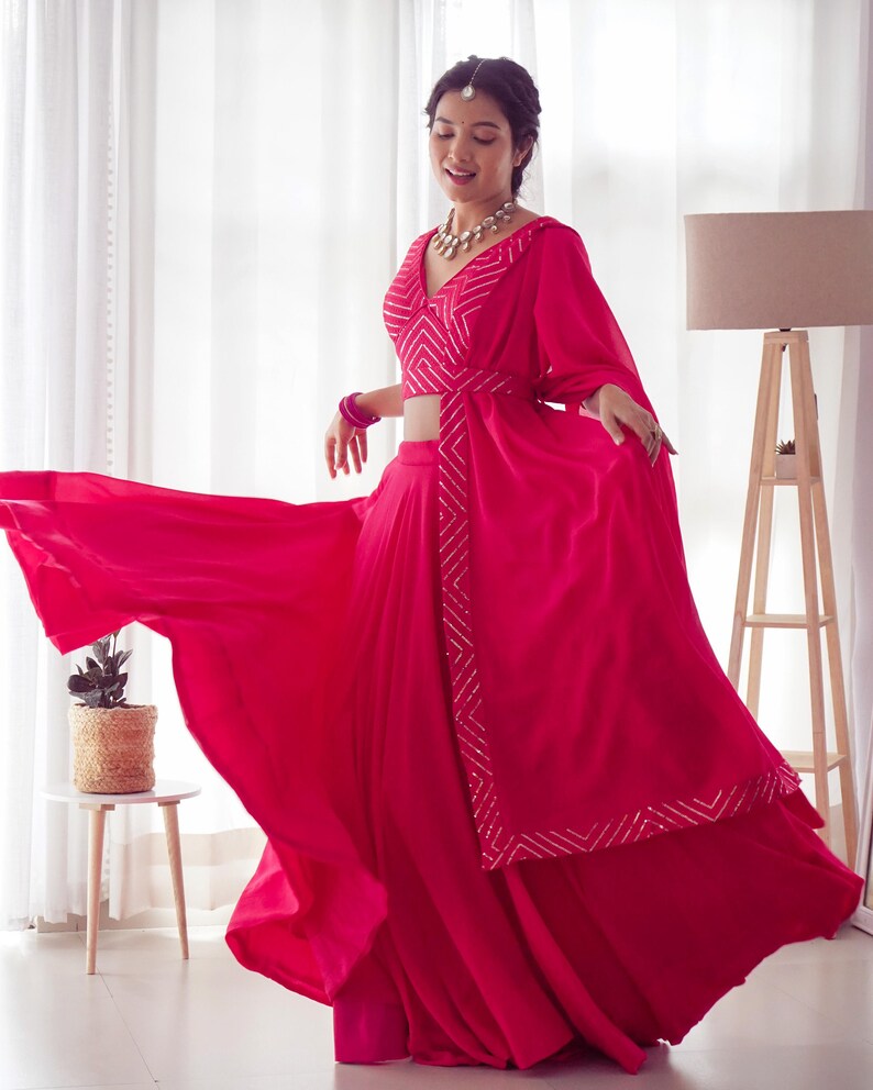 Beautiful Georgette Lehenga With Stitched Blouse And Dupatta