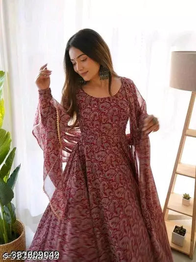 New Trendy Georgette With Digital Printed Gown And Dupatta Set For Women