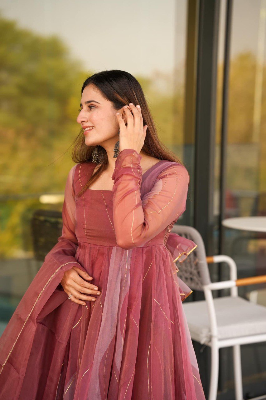 Pink Digital Printed Faux Georgette Anarkali Gown