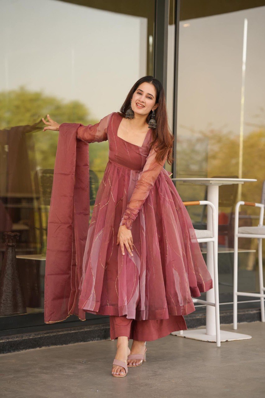 Pink Digital Printed Faux Georgette Anarkali Gown