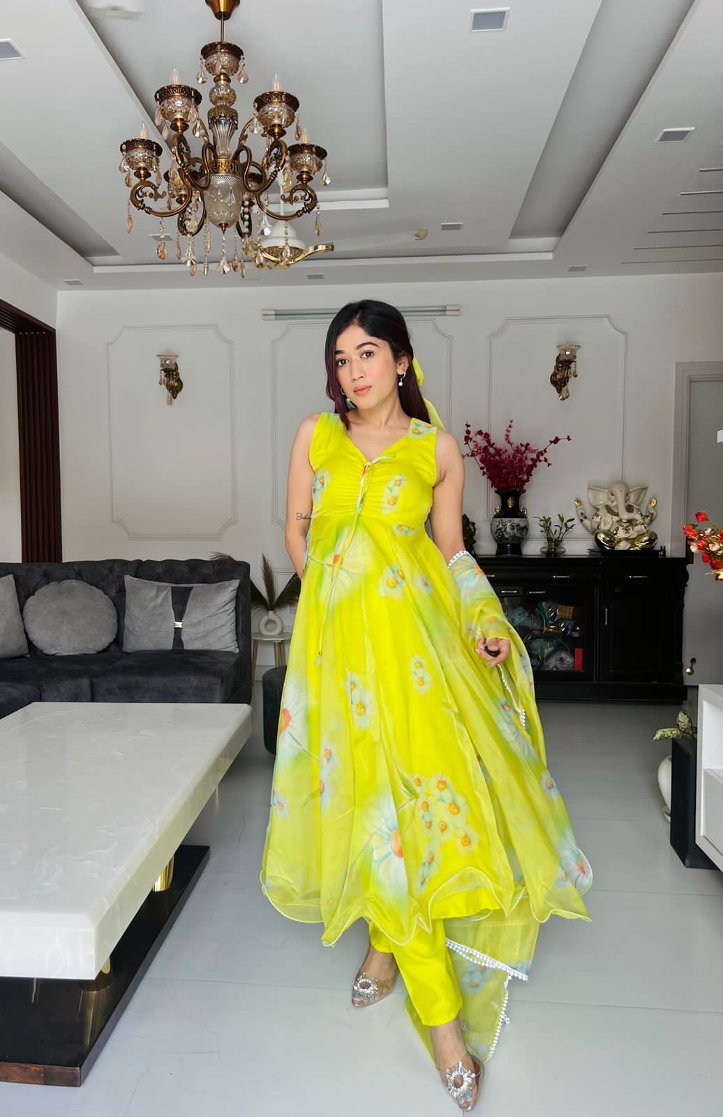 Printed Organza Silk Anarkali Suit | Partywear Suit Set | For Women