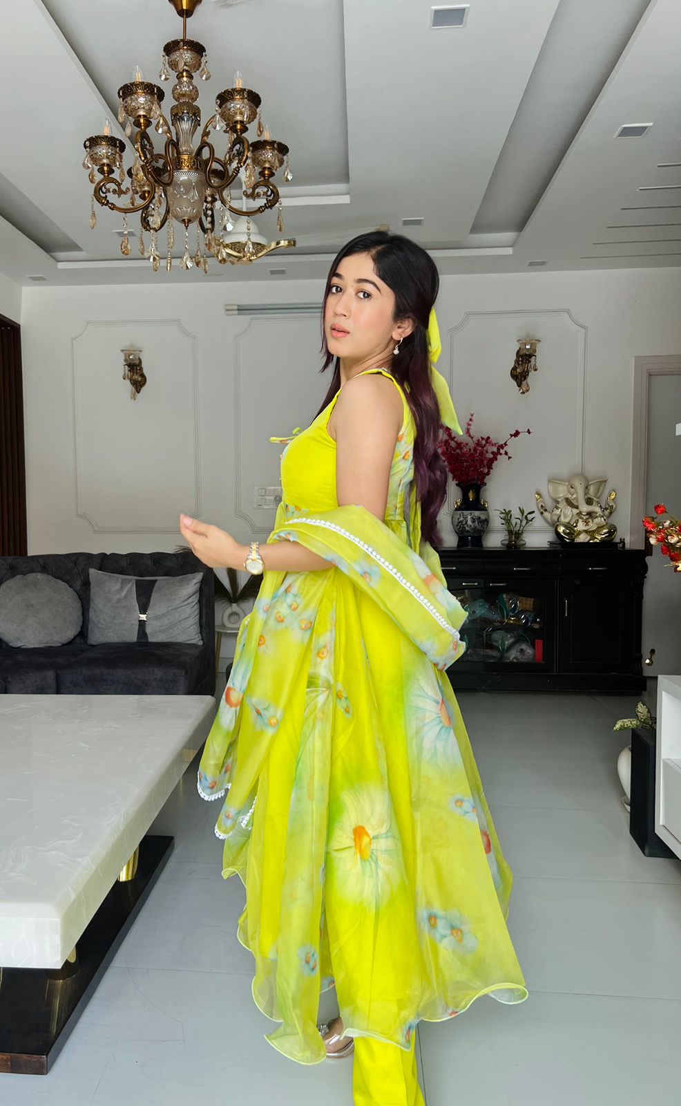 Printed Organza Silk Anarkali Suit | Partywear Suit Set | For Women