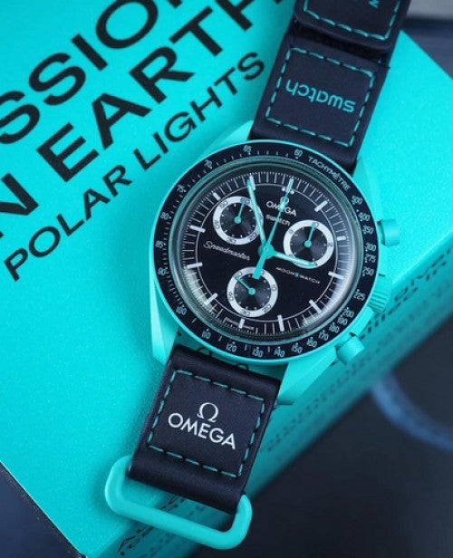 OMEGA X SWATCH MOONSWATCH Mission on earth - polar lights - sky-blue Dial Case/Black Strap Bioceramic
