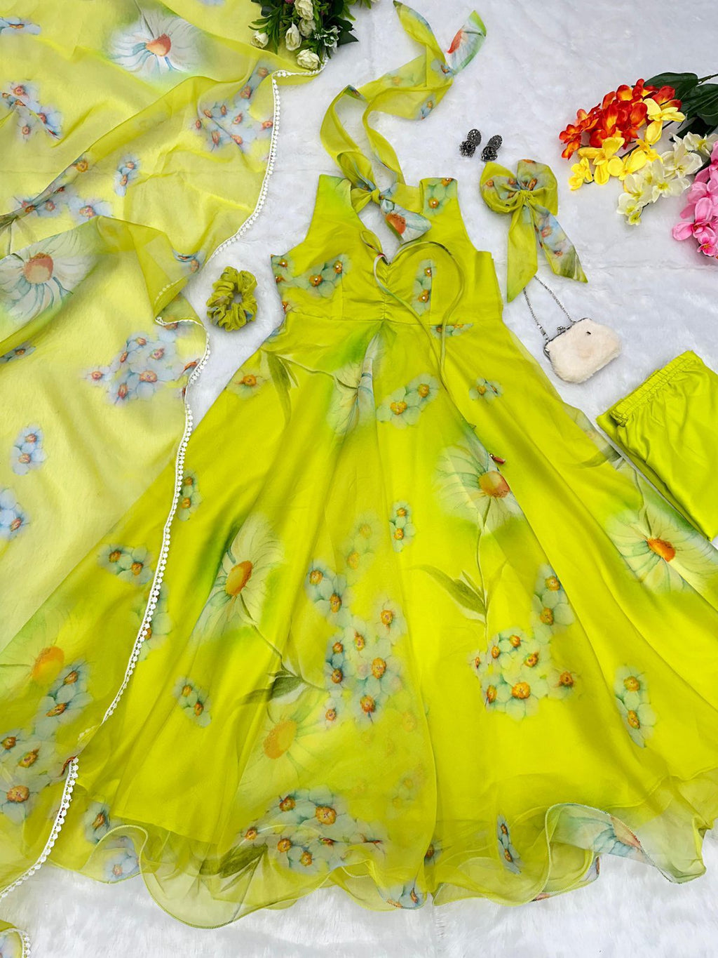Printed Organza Silk Anarkali Suit | Partywear Suit Set | For Women