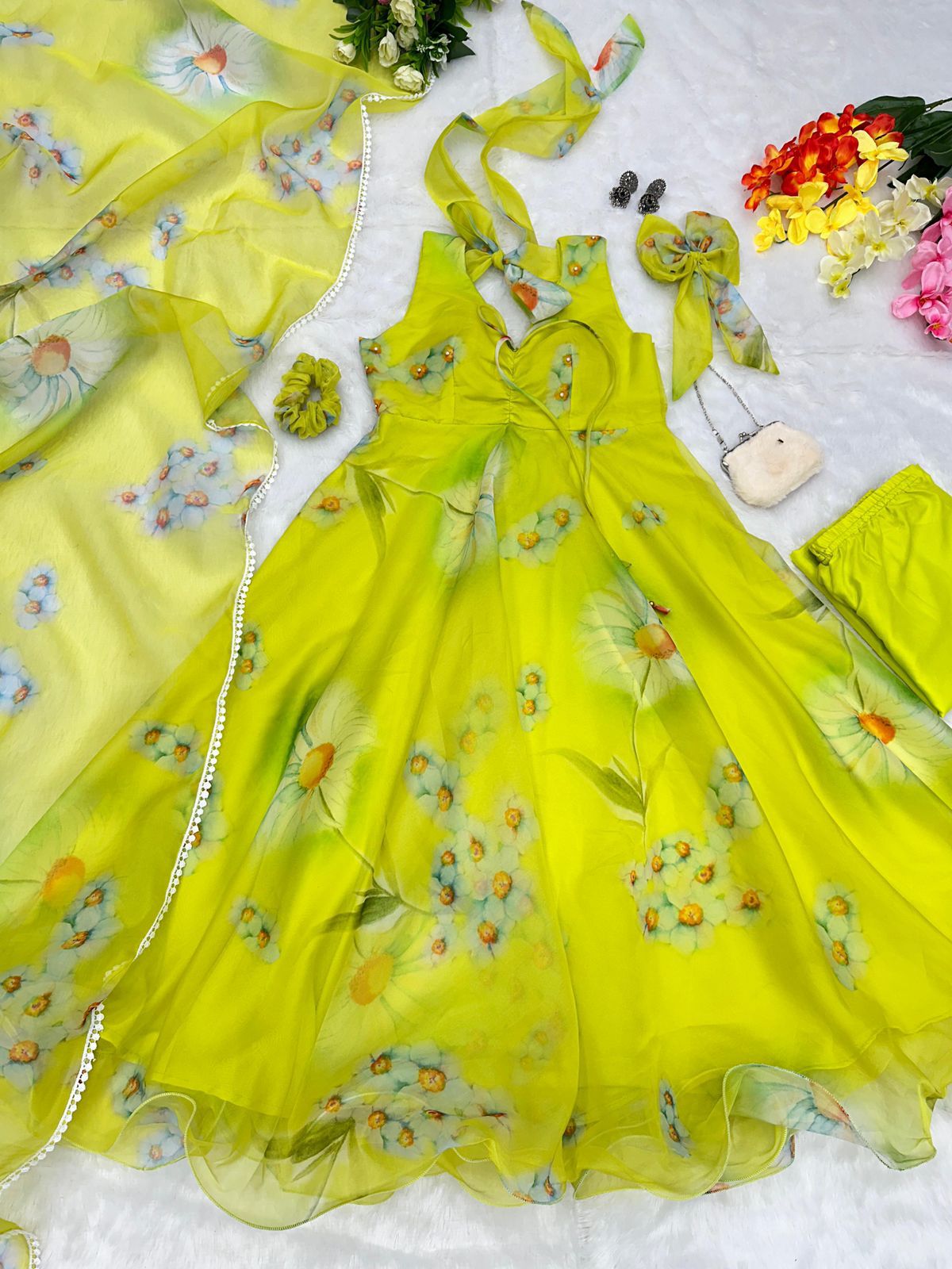 Printed Organza Silk Anarkali Suit | Partywear Suit Set | For Women