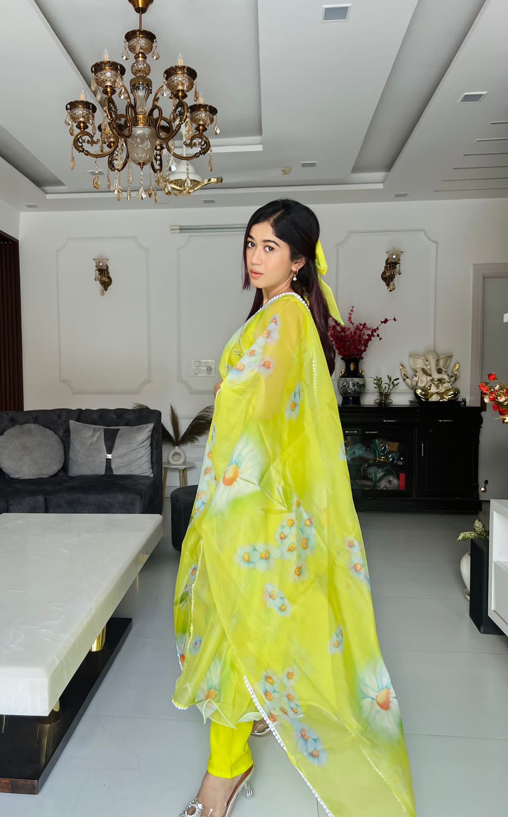 Printed Organza Silk Anarkali Suit | Partywear Suit Set | For Women
