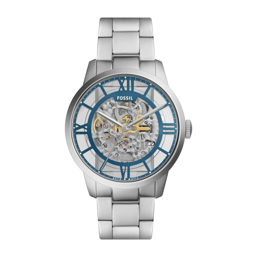 FOSSIL TOWNSMAN SKELETON SILVER BLUE WITH METAL BELT (AUTOMATIC)