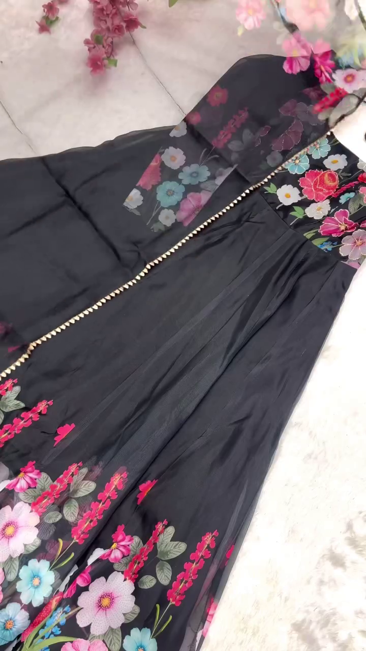 Elegant Floral Embroidered Long Dresses with Sheer Overlay and Beaded Detail in Green and Black