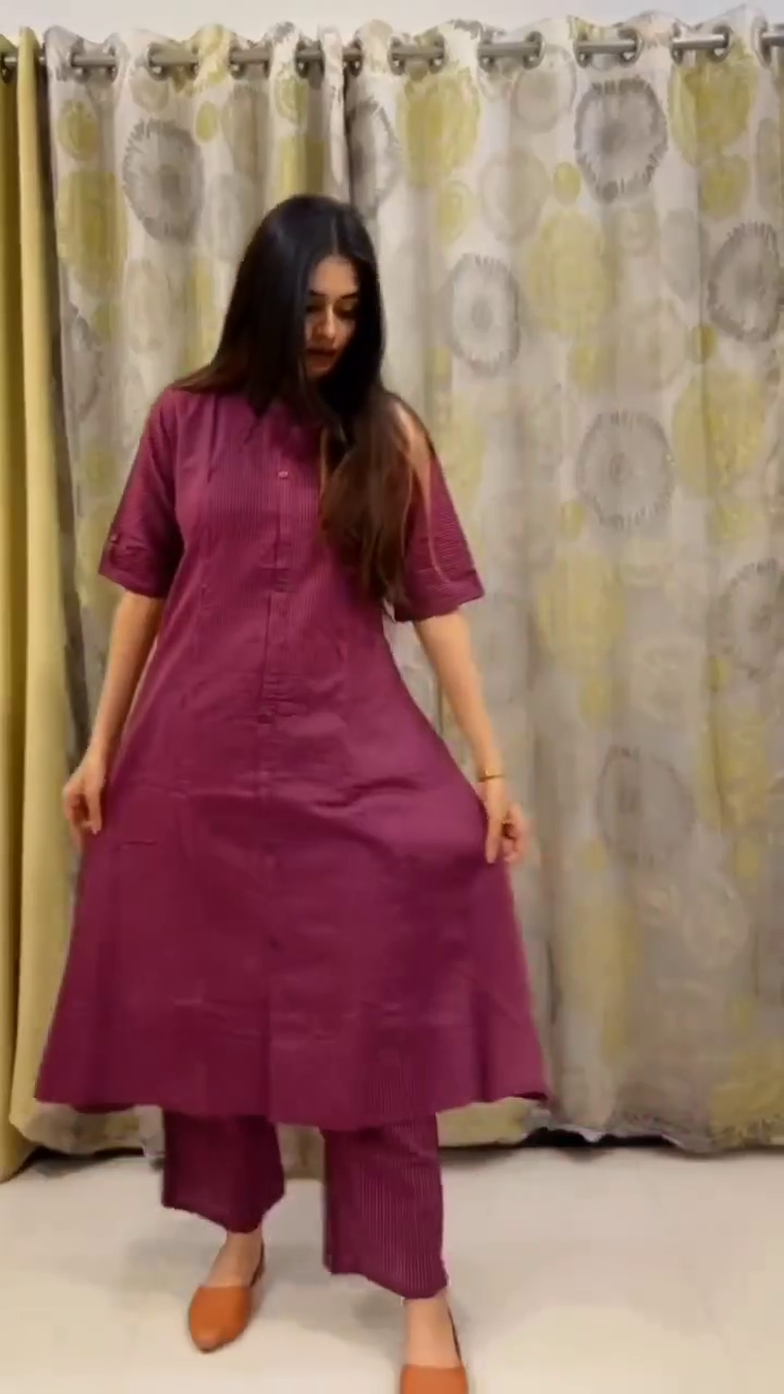 Elegant Ethnic & Contemporary Cotton Kurta Set Collection for Women – Includes Traditional Printed Anarkali Suit with Dupatta and Solid A-Line Button-Down Kurta Pant Sets in Red, Lavender, and Plum – Perfect for Festive, Casual, and Office Wear