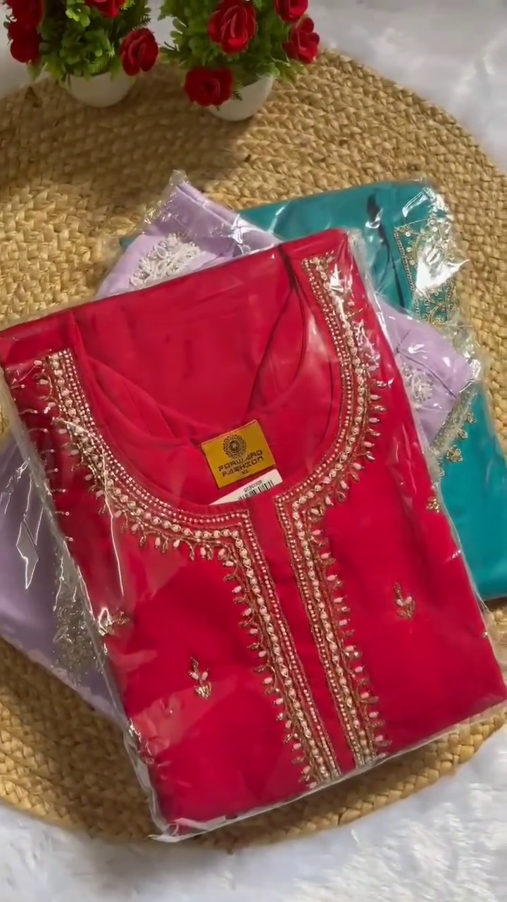 Multi-Color Embroidered Cotton Kurta Sets Featuring Rich Neckline Detailing and Intricate Thread Work – Perfect for Festive, Traditional, and Everyday Ethnic Wear
