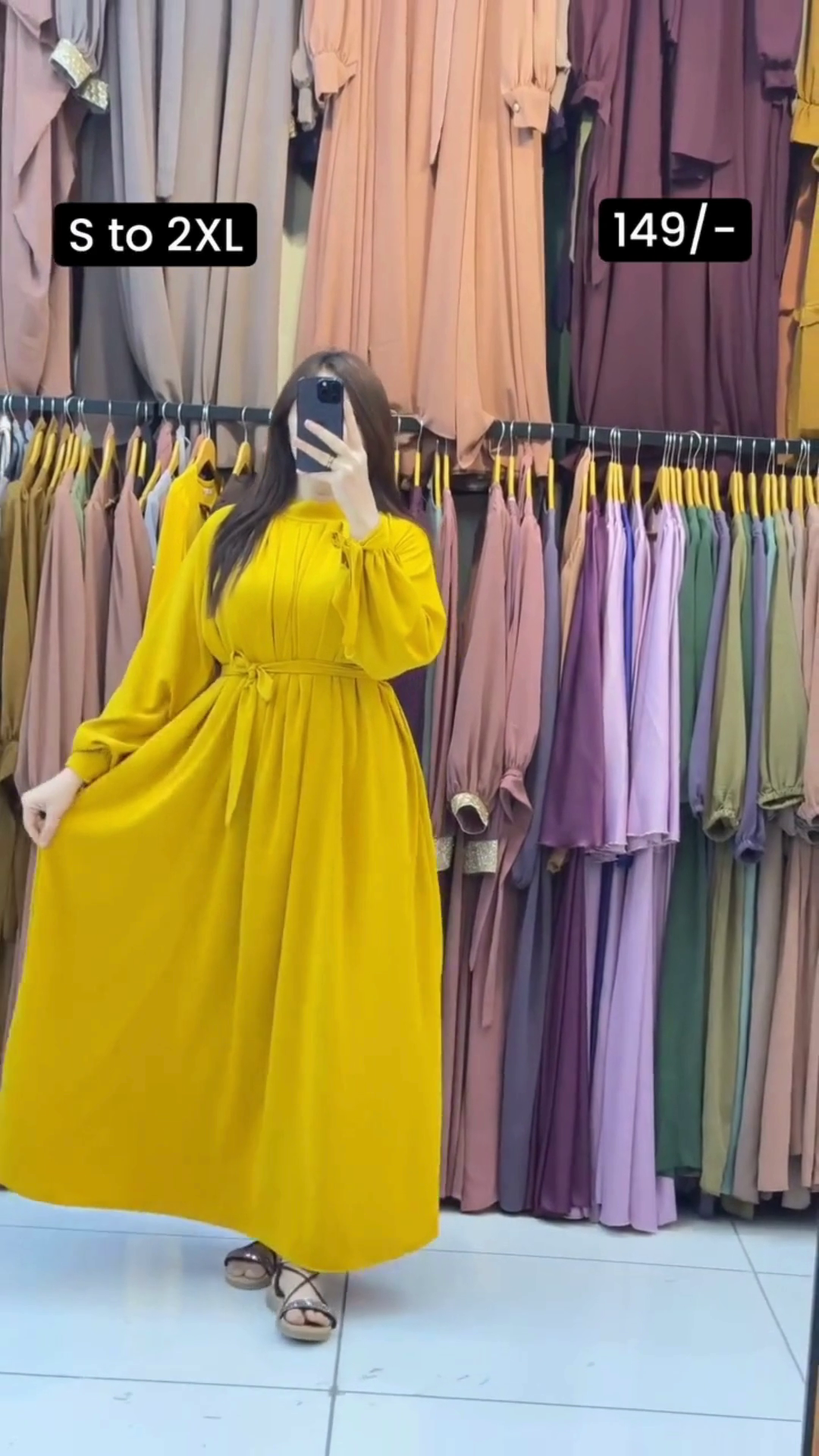 Bright Mustard Yellow Maxi Dress Full-Length Bishop Sleeves, Elegant Pintuck Detailing on the Bodice, Adjustable Waist Tie, and Flowing Silhouette – Perfect for Casual Outings, Modest Fashion, and Everyday Comfort