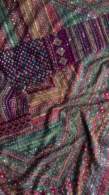 Designer Multicolor Mirror Work Saree Set with Heavy Embellished Thread Embroidery, Traditional Gujarati-Inspired Patterns and Matching Blouse – Ideal for Weddings, Navratri, and Festive Celebrations