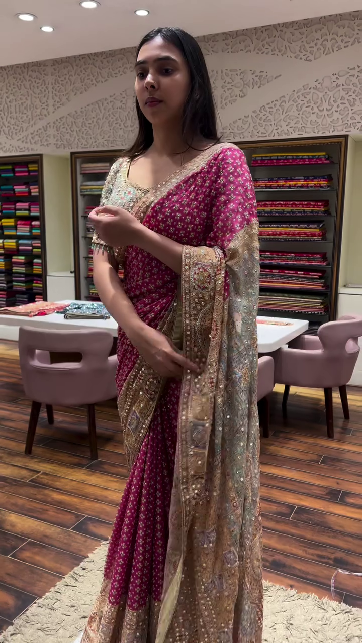 Heavily Embellished Multicolor Mirror and Thread Work with Intricately Embroidered Saree and Traditional Ethnic Motifs – Perfect for Bridal or Festive Wear