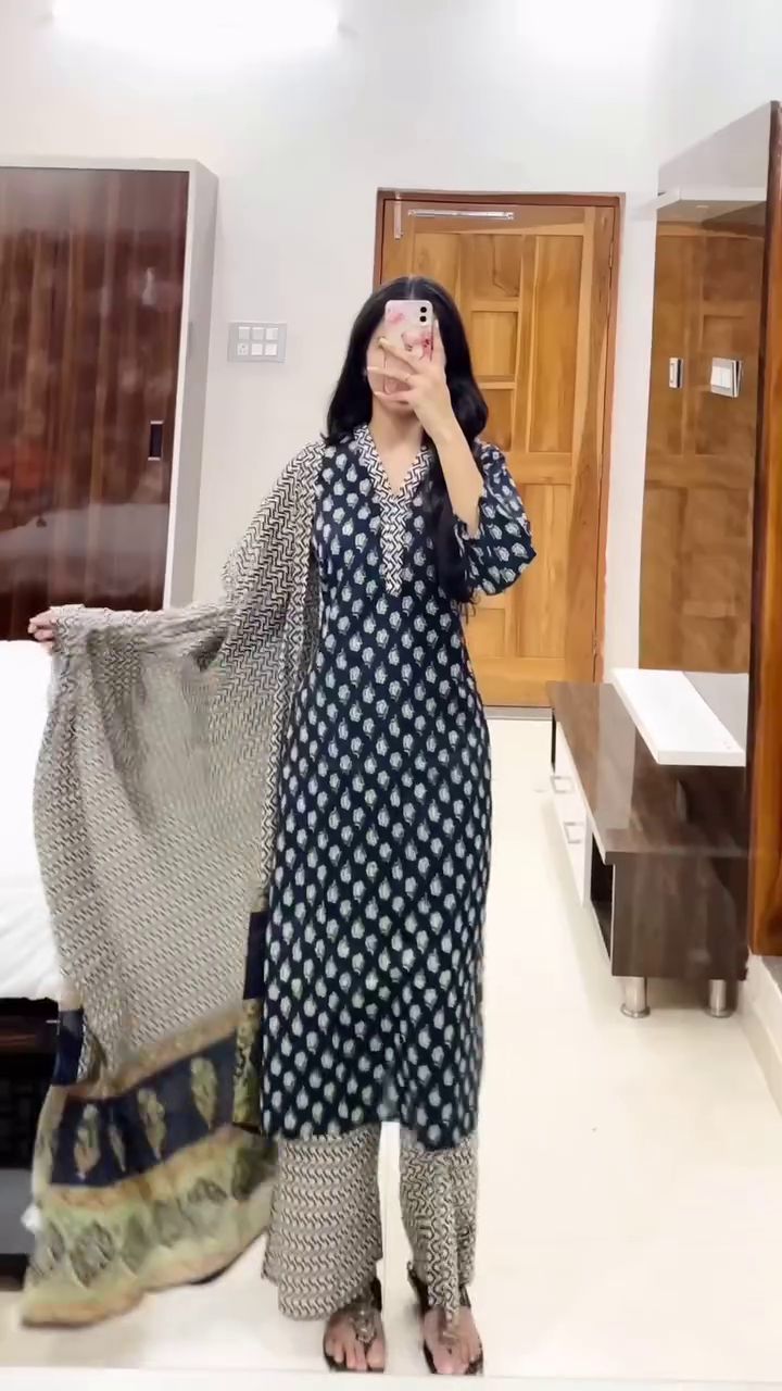 Multi-Colored Cotton Kurta Set Soft Floral Prints and Thread Detailing on Straight-Cut Kurtas, Paired with Coordinated Palazzo Pants and Printed Dupattas – A Perfect Comfort, and Everyday Ethnic Charm