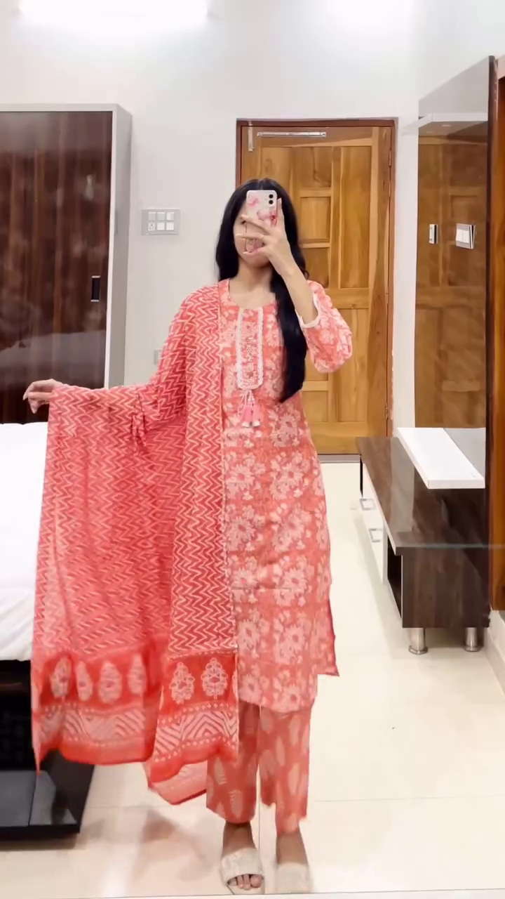 Multi-Colored Cotton Kurta Set Soft Floral Prints and Thread Detailing on Straight-Cut Kurtas, Paired with Coordinated Palazzo Pants and Printed Dupattas – A Perfect Comfort, and Everyday Ethnic Charm