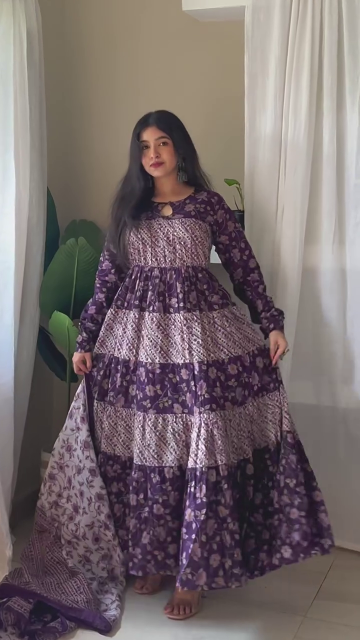 Multi-Print Cotton Anarkali Kurta Set Combo Rich Traditional Motifs and Floral Patterns in Deep Plum and Serene Palettes, Paired with Coordinated Dupattas and Comfortable Bottoms – A Perfect Ethnic Charm, Everyday Comfort, and Effortless Style