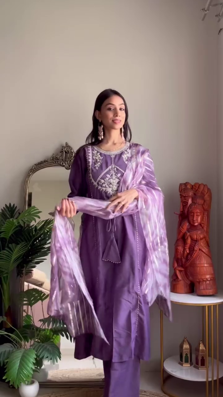 Dual Ethnic Kurta Set Combo Featuring Short Peplum Kurta with Embroidery, Paired with Vibrant Sharara and Chiffon Dupatta – Classic Straight Kurta Set with Sleeves and Silver Embellished Borders on Cuffs and Hemline, Perfect for Festive and Evening