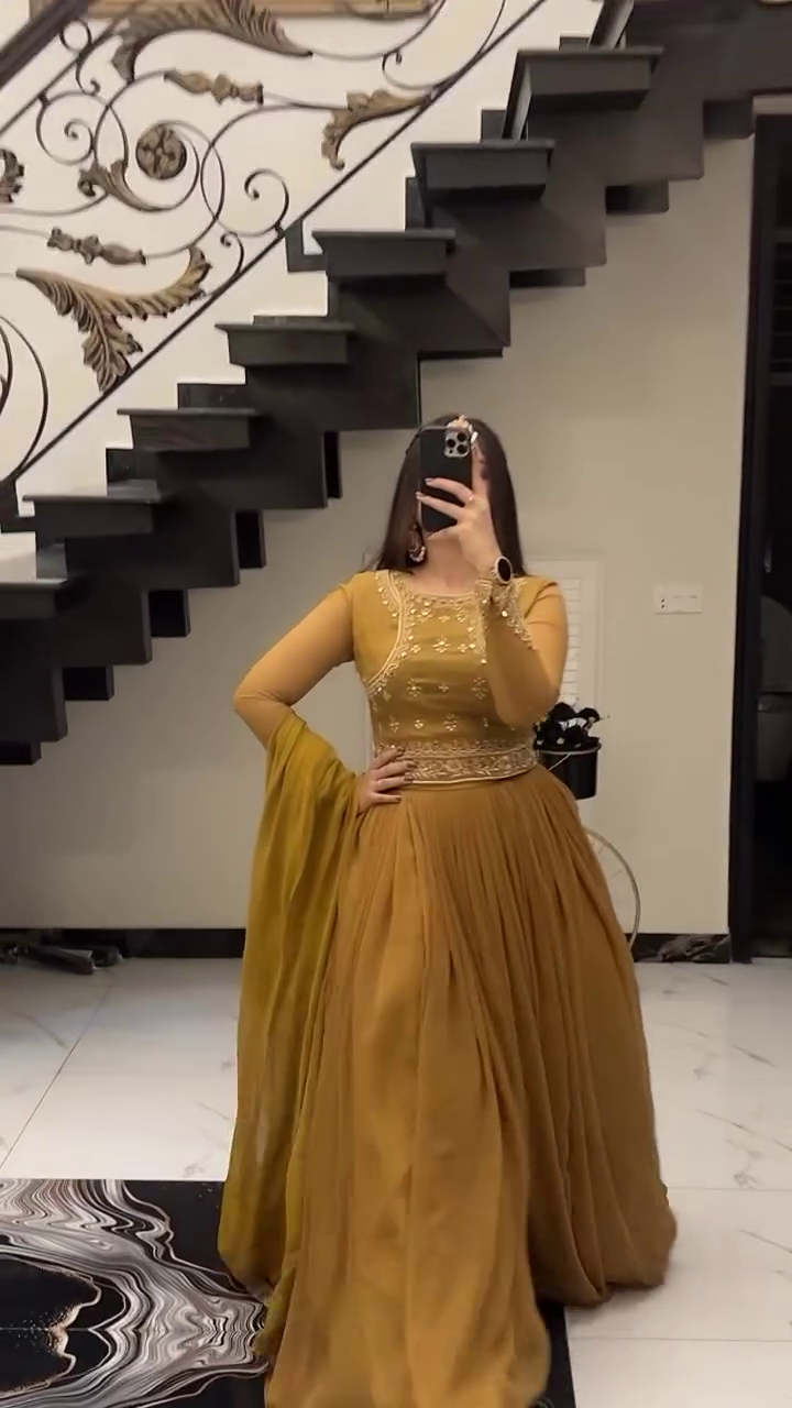 Party Wear Look Heavy Embroidery And 5mm Sequins Work Gown With Dupatta