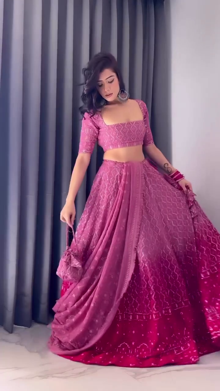 Pink Designer Lehenga Choli For Women Or Girls Georgette Indian Wedding Readymade Lehenga Skirt