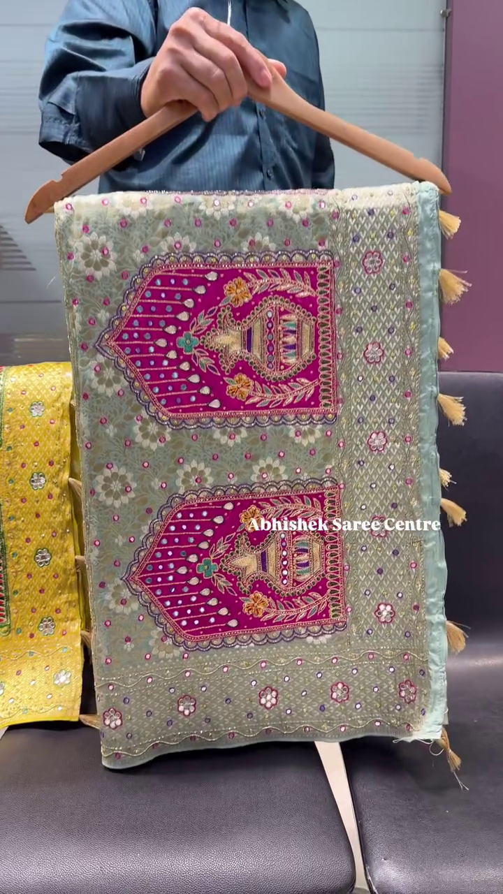 Elegant Designer Saree Collection Featuring Pastel Organza with Floral Embroidery, 3D Multicolor Threadwork, and Traditional Temple Motif Sarees in Silk and Net – Perfect for Weddings, Festive Celebrations & Cultural Ceremonies