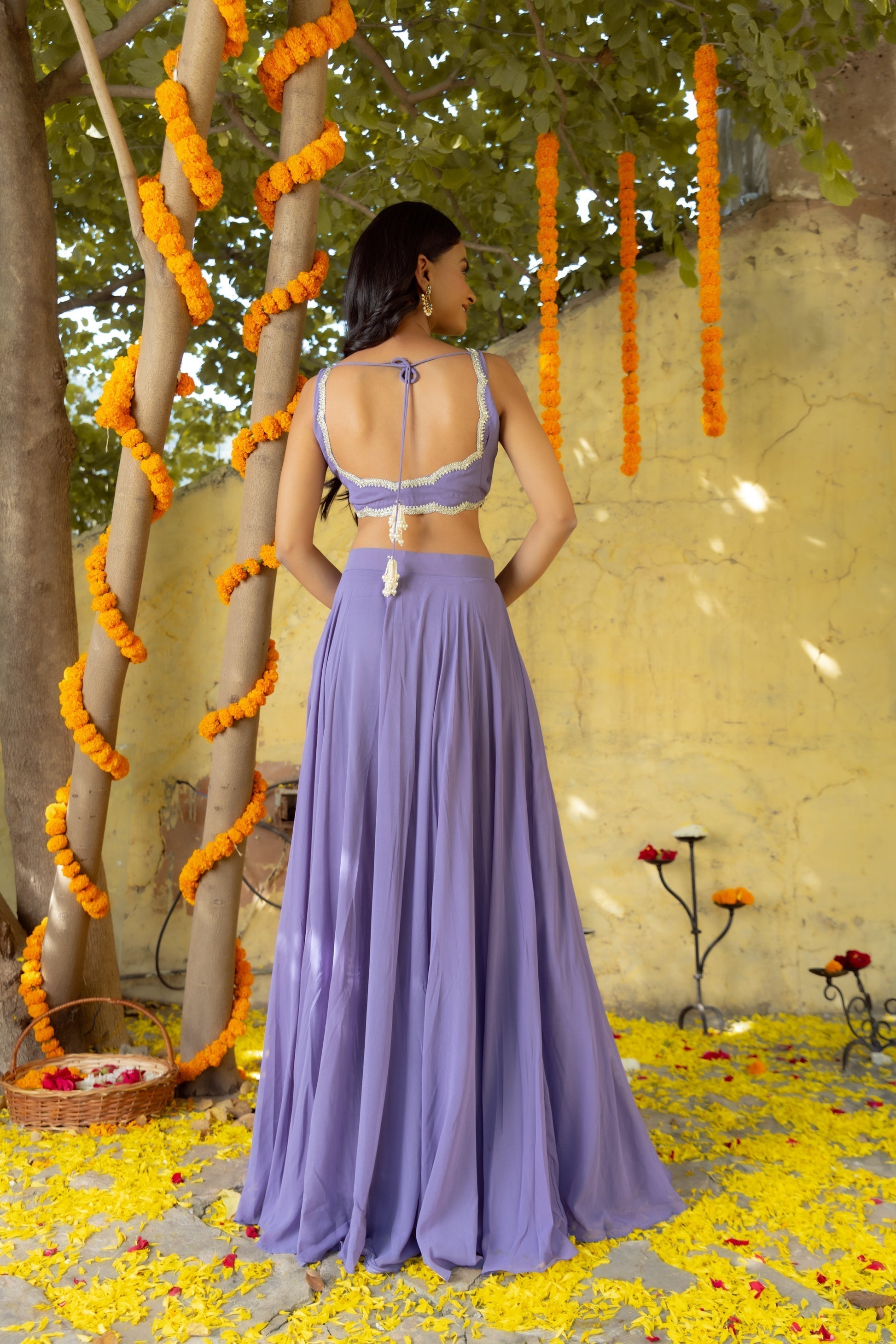 Georgette Semistitched Lehenga Choli With Embroidered Glitter Work On Blouse(Unstitched) Organza Glitter Work Duaptta.